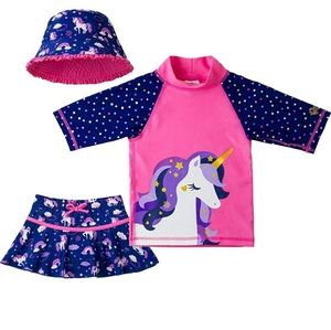 New UV Skin 3 Piece Swim suit Set Hat Skirt